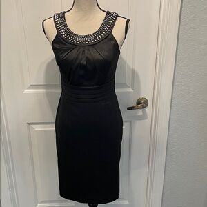 White House Black Market Black Sleeveless Midi Dress with Jeweled Neckline